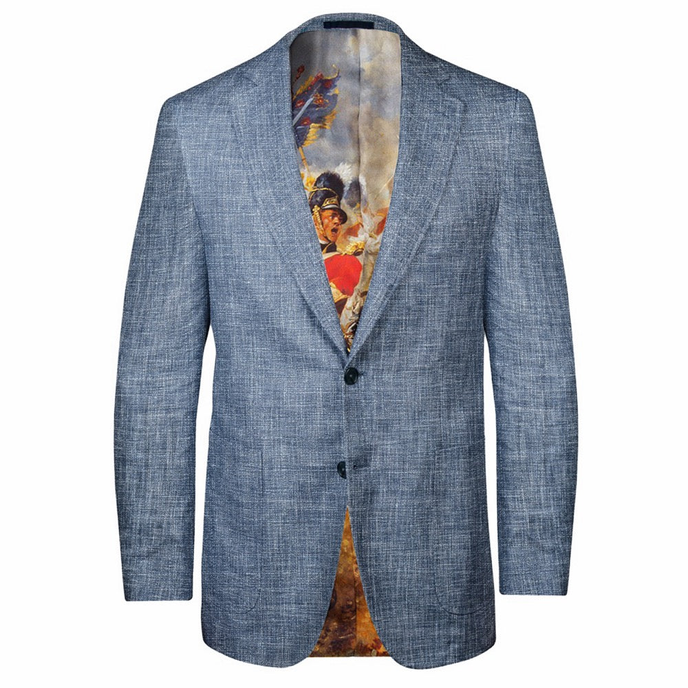 Mid-Blue Hopsack Linen-Wool Blend Jacket