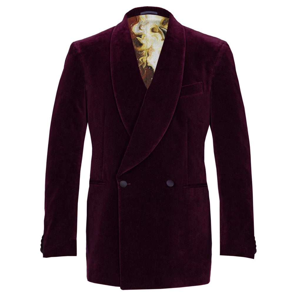 Burgundy Double-Breasted Velvet Smoking Jacket – Rampley and Co