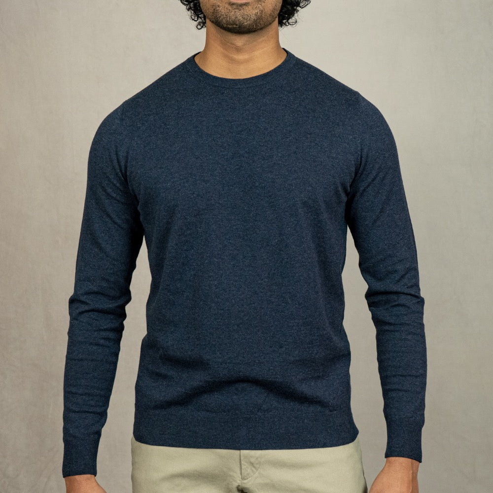 Navy Piuma Egyptian Cotton Crew Neck – Rampley and Co