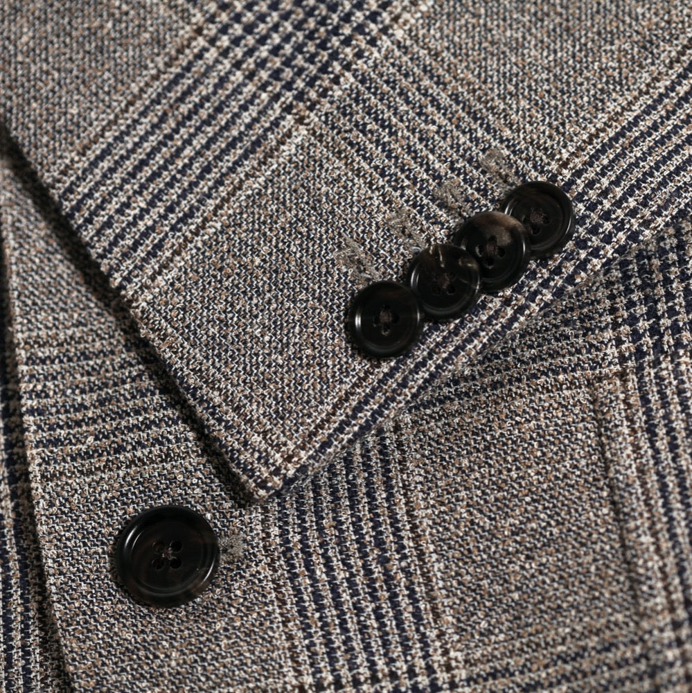 38R Slim Fit Brown & Navy Glen Check Frise Yarn Jacket, Unlined ...