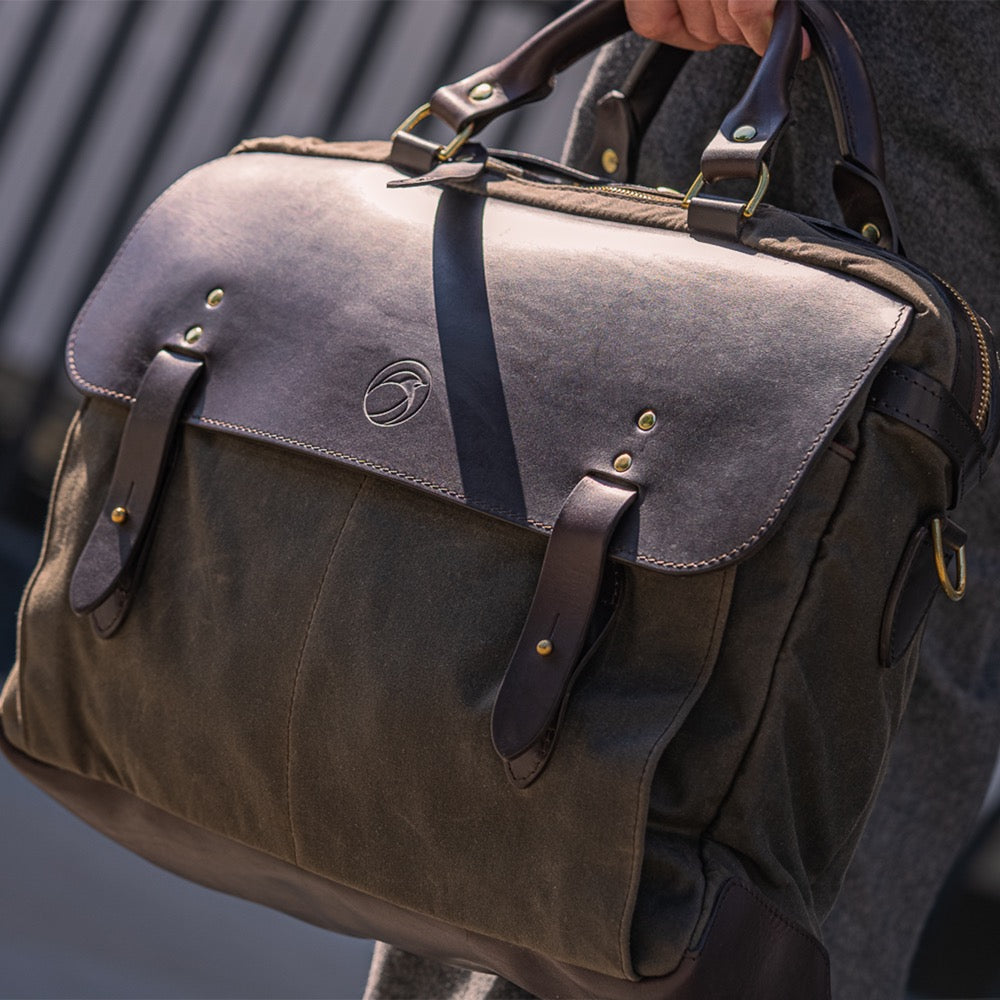 Olive Waxed Cotton Leather Briefcase