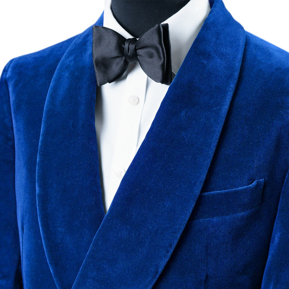 Royal Blue Double Breasted Velvet Smoking Jacket